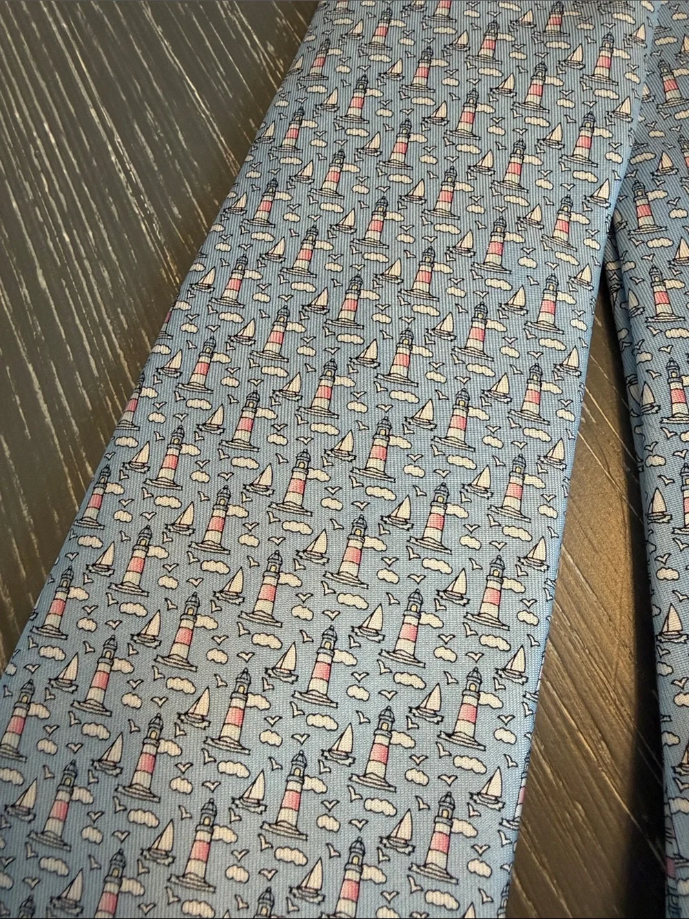 2 Men's Vineyard Vines Nautical Light Blue and Navy Patterned Silk Ties